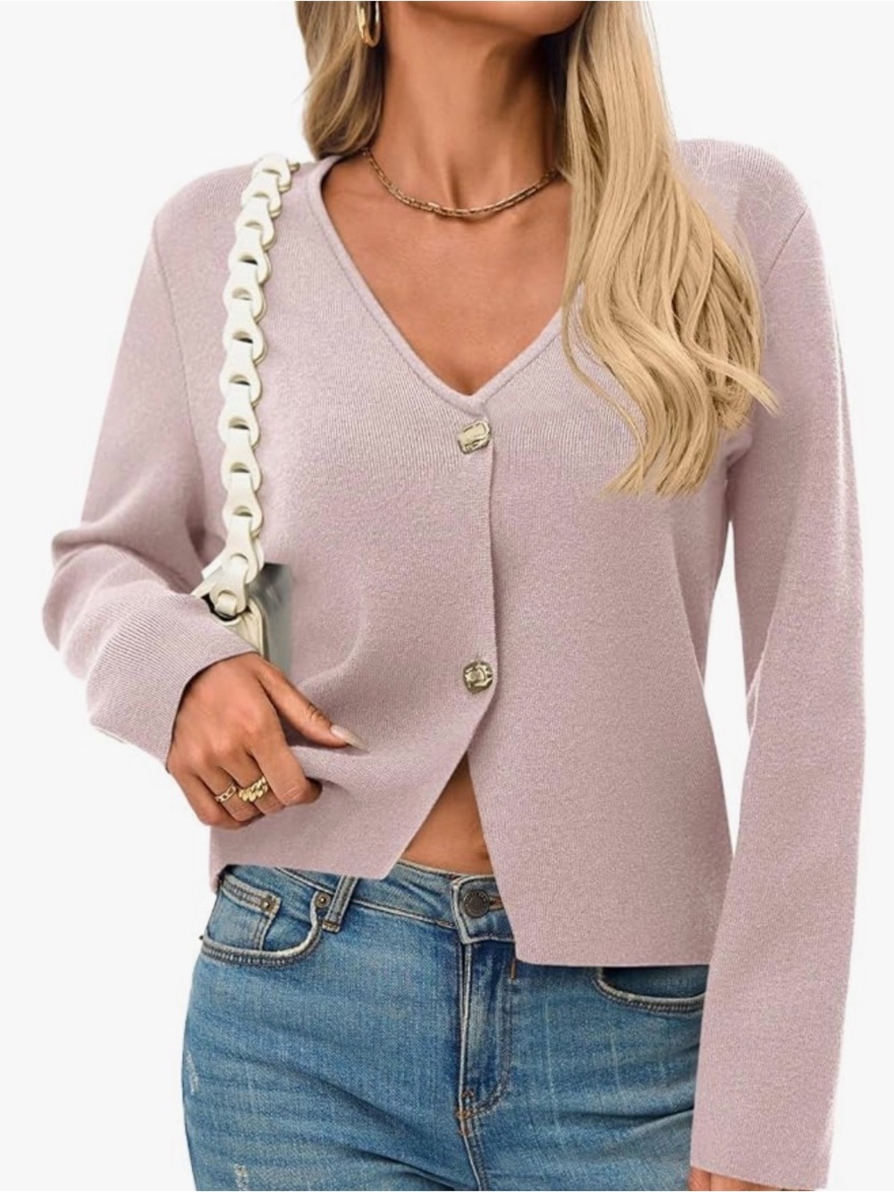 V-Neck Button Sweater - Women